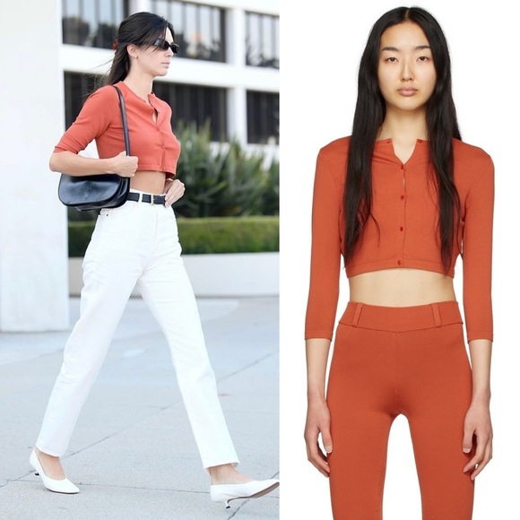 MIAOU Kendall Jenner Knit Button Front 3/4 Sleeves Cropped Cardigan Sweater S - Picture 3 of 13